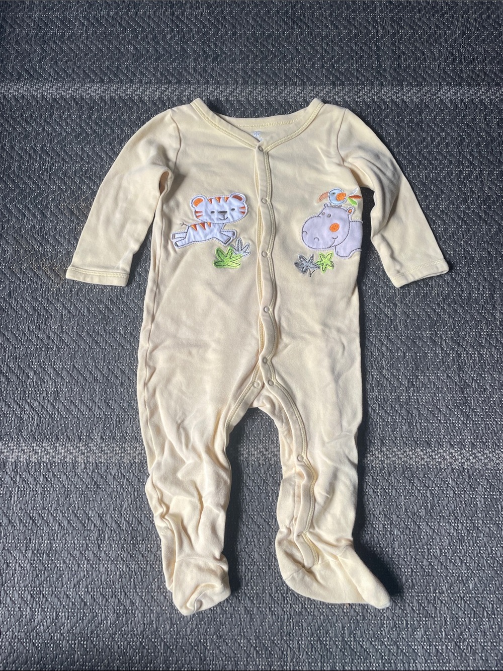 Soft Yellow Animal Appliqué Footed One-Piece